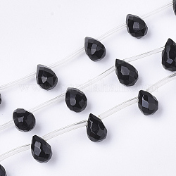 Brins de perles d'onyx noir naturel, perles percées, teinte, facette, larme, 8~9x6mm, Trou: 0.5mm, Environ 25 pcs/chapelet, 15.5 pouce