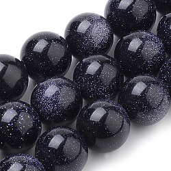 Synthetic Blue Goldstone Beads Strands, Round, 10mm, Hole: 1mm, about 37~40pcs/strand, 14.9~15.1 inch(38~38.5cm)