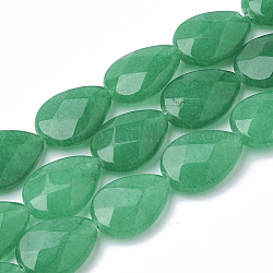 Chapelets de perles de jade blanche naturelle, teinte, facette, goutte , 18x13x5mm, Trou: 1mm, Environ 22 pcs/chapelet, 15.5 pouce