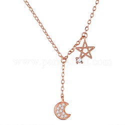 Ожерелье Shegrace Fashion 925 из стерлингового серебра, Кулоны со звездой и луной из кубического циркония класса ААА (удлинители цепи в случайном стиле), розовое золото , 15.7 дюйм (40 см)