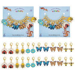 Bienen-, Blumen-, Marienkäfer- und Schmetterlings-Anhänger aus legiertem Emaille, Karabinerverschlüsse aus Zinklegierung, Mischfarbe, 2.8~3.8 cm, 12 Stück / Set