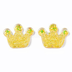 Transparent Resin Cabochons, with Paillette, Crown, Gold, 20x24.5x8mm