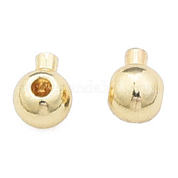 Brass Crimp Beads, Nickel Free, Round, Real 14K Gold Plated, 4.5x3.5x3mm, Hole: 0.6mm