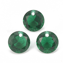 Кубического циркония подвески, граненые, плоско-круглые, зелёные, 6x3.5 мм, отверстие : 0.8 мм