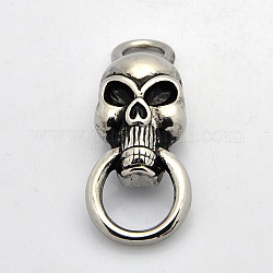 Vintage Halloween Jewelry Findings Smooth Surface 316 Stainless Steel Skull Links for Bracelet Making, Antique Silver, 41.5x18x7mm, Hole: 6.5mm & 12mm
