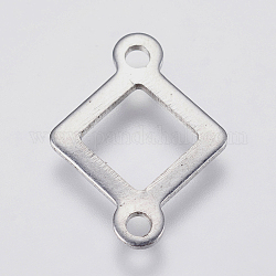 Conectores de enlaces de acero inoxidable 201, rombo hueco, color acero inoxidable, 16x12x0.8mm, agujero: 1.5 mm