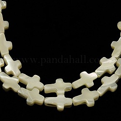 Brins de perles croisées en nacre blanche naturelle, environ 8 mm de large, Longueur 12mm, épaisseur de 3mm, Trou: 1mm, 33 pcs / chapelet, 16 pouce