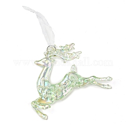 Christmas Transparent Plastic Pendant Decoration, for Christma Tree Hanging Decoration, with Iron Ring and Net Gauze Cord, Pale Green, Deer, 173mm, Deer: 103x125x17mm