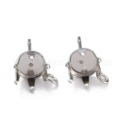 304 Stainless Steel Stud Earring Settings, Prong Earring Settings, with Loop, Flat Round, Stainless Steel Color, Fit for 8mm Rhinestone, 10x7mm, Hole: 1.8mm, Pin: 0.8mm