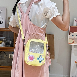 Кожаные чехлы из полиуретана, забавная женская сумка в форме пальмового игрового автомата, с чистым окном, желтое шампанское, 22x16x7 см