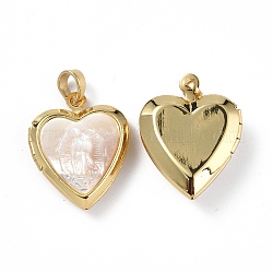 Pendentifs médaillon coquillage, breloques de coeur, avec les accessoires en laiton, véritable 18k plaqué or, 21x17x6mm, Trou: 2x5mm