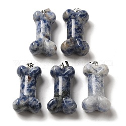 Colgantes de jaspe azul natural, dijes de hueso de perro con cierres a presión de hierro platino, 36~37x19.5~21x11~12.5mm, agujero: 7x4 mm
