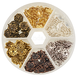 Gemischte Farbe tibetischen Stil Legierung Blume Perlenkappen für Schmuck machen, ca. 180 Stk. / Kasten