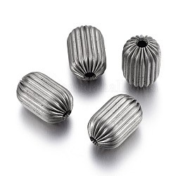 304 Stainless Steel Corrugated Beads, Column, Stainless Steel Color, 18x11.5~12mm, Hole: 3mm