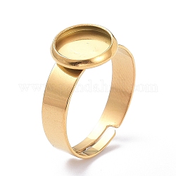 Revestimiento iónico (ip) ajustable 304 anillos de acero inoxidable componentes, fornituras base de anillo almohadilla, plano y redondo, dorado, Bandeja: 8 mm, 4mm, nosotros tamaño 6 (16.5 mm)