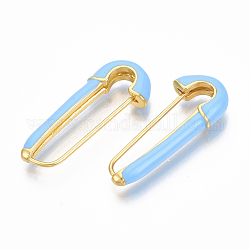 Messing Emaille Sicherheitsnadeln Ohrringe, echtes 18k vergoldet, Nickelfrei, Himmelblau, 28x12x4 mm, Stift: 1 mm