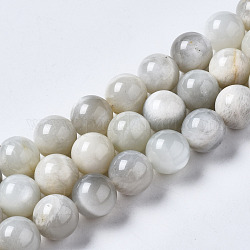 Naturelles perles pierre de lune blanc brins, ronde, 10mm, Trou: 0.9mm, Environ 37~38 pcs/chapelet, 15.12 pouce ~ 15.35 pouces (38.4~39 cm)