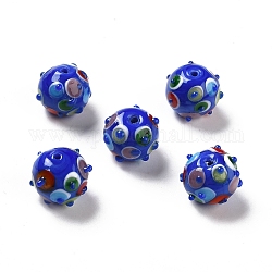 Perles vernissées manuelles, ronde, bleu, 11x13x12.5mm, Trou: 1.6mm