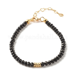 Bracelets de perles de jade de malaisie naturelle (teint) pour femmes ou hommes, avec les accessoires en laiton de tonalité d'or, noir, 7-1/4 pouce (18.5 cm), 4mm