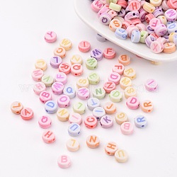 Perles acryliques cheriswelry, mélange de lettres, plat rond, couleur mixte, 7x3.5mm, Trou: 2mm