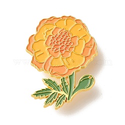 Broche en émail oeillet, broche en émail de fer de fleur délicate pour les vêtements de sac à dos, or, orange foncé, 45x33x9.5mm