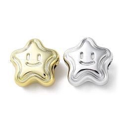 Uv perles acryliques de placage, trou horizontal, étoile avec visage souriant, couleur mixte, 18x18x9.5mm, Trou: 3.5mm