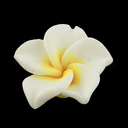 Argilla polimerica artigianali 3 d Plumeria fiore perline, bianco, 30x11mm, Foro: 2 mm