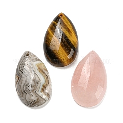 Pendentifs pierres précieuses naturelles mixtes, charmes de larme, 30x18x6~7mm, Trou: 1.6mm