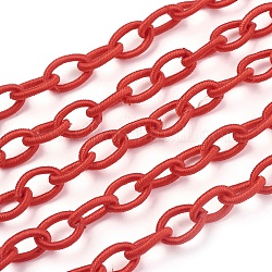 Lazo de nylon hecho a mano de cadenas de cable, oval, rojo, 8~9x11~13x2mm, aproximamente 85 cm / strand, 33.5 pulgada