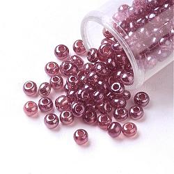 Perline di semi di vetro rotonde di grado 12/0, colori trasparenti lustered, pomodoro, 2x1.5mm, Foro: 0.3 mm, 3800pcs/50g