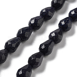 Chapelets de perles en pierre d'or bleue synthétique, larme à facettes, 10x7mm, Trou: 1.2mm, Environ 20 pcs/chapelet, 7.87'' (20 cm)