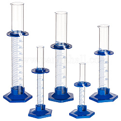 Cilindro de medición graduado de vidrio olycraft 5 Uds. 5 estilos, suministros de laboratorio, azul, 49.5~67x56~75.5x116~248mm, diámetro interior: 10~27 mm, Capacidad: 5~100 ml (0.17 onzas líquidas ~ 3.38 onzas líquidas), 1pc / estilo