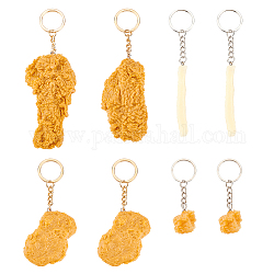 Fingerinspire 8Pcs 5 Style Imitation Food Keychains, Fried Chicken Wing Leg Nuggets Popcorn French Fries PVC Pendant Keychains, Mixed Color, 11.3~14cm