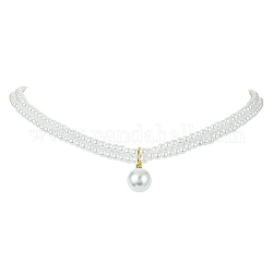Chaînes de perles d'imitation en plastique abs, colliers à double couche, avec des charmes ronds, blanc, 15.55 pouce (39.5 cm)