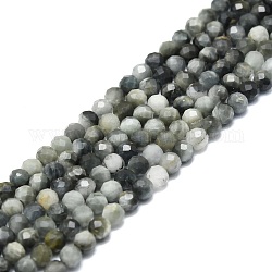 Brins de perles oeil de faucon naturel, pierre oeil d'aigle, facette, ronde, 4mm, Trou: 0.8mm, Environ 85 pcs/chapelet, 15.16''~15.55'' (38.5~39.5 cm)
