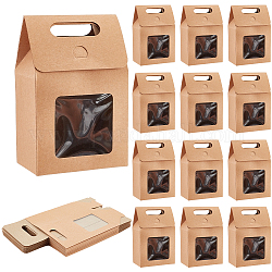 Boîte cadeau en papier kraft, boîte pliante avec fenêtre et trou de préhension découpé, rectangle, tan, produit fini : 9.9x5.8x15.2cm