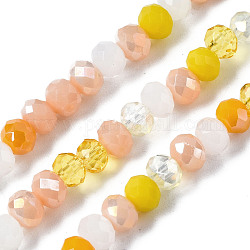 Chapelets de perles en verre électroplaqué, facette, rondelle, orange, 4.5x3.5mm, Trou: 1mm, Environ 140~143 pcs/chapelet, 18.90 pouce ~ 19.29 pouces (48 cm ~ 49 cm)