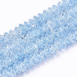 Perle di vetro crackle, tinti e riscaldato, rondelle, blu fiordaliso, 8x4mm, Foro: 1 mm, circa 89~95pcs/filo, 15.16~15.55 pollice (38.5~39.5 cm)