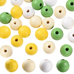 160Pcs 4 Colors Farmhouse Country and Rustic Style Painted Natural Wood Beads, with Waterproof Vacuum Packing, Round, Old Lace & Green & Yellow & White, 16mm, Hole: 4mm, 40pcs/color