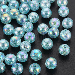 Transparent Crackle Acrylic Beads, AB Color Plated, Round, Sky Blue, 8x7mm, Hole: 1.8mm, about 1745pcs/500g