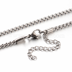 304 Stainless Steel Box Chain Necklaces, Stainless Steel Color, 17.7 inch(45cm), 2.5mm