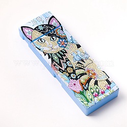 5D DIY Diamond Painting Stickers Kits For ABS Pencil Case Making, with Resin Rhinestones, Diamond Sticky Pen, Tray Plate and Glue Clay, Rectangle with Cat Pattern, Mixed Color, 20.5x7x2.5cm