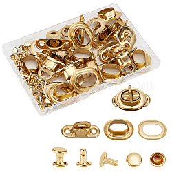 WADORN 10 Sets Brass Purse Twist Lock, Bag Turn Lock, with Rivets & Gaskets, Oval, Golden