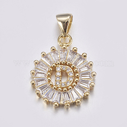 Long-Lasting Plated & Rack Plating Brass Micro Pave Cubic Zirconia Letter Pendants, Flat Round, Real 18K Gold Plated, Letter.D, 19x15.5x2.5mm, Hole: 3.5x4mm