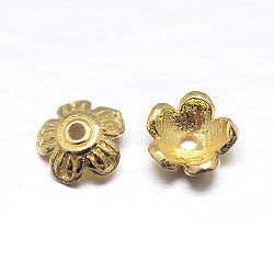 Real 18K Gold Plated 5-Petal 925 Sterling Silver Bead Caps, Flower, Golden, 6x2mm, Hole: 1mm, about 90pcs/20g