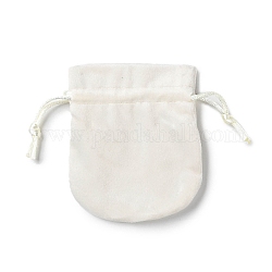 Sacs de rangement en velours, pochettes à cordon sac d'emballage, ovale, floral blanc, 10x8 cm