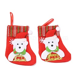 Calza di natale appesa in stoffa, sacchetto regalo di caramelle, per la decorazione dell'albero di Natale, orso con parola buon natale, rosso, rosso, 165x125x19mm