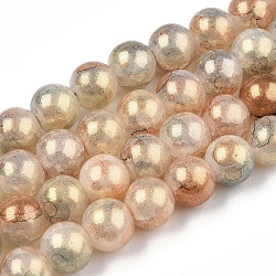 Chapelets de perles en verre craquelé peint, avec de la poudre d'or, ronde, mocassin, 8mm, Trou: 1.2mm, Environ 103 pcs/chapelet, 30.08~30.7'' (76.4~78 cm)