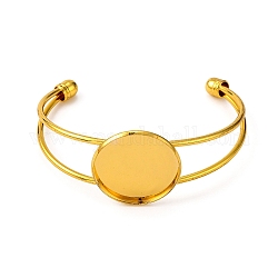 Ottone making bracciale bangle, base del braccialetto vuota, con vassoio rotondo piatto, oro, 60mm, vassoio: 25mm