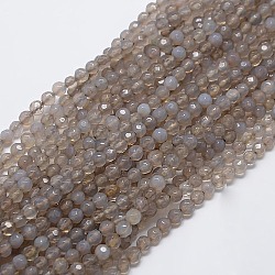 Chapelet de perles rondes en agate naturelle, teinte, facette, fumée blanche, 4mm, Trou: 0.9mm, Environ 92 pcs/chapelet, 14.5 pouce